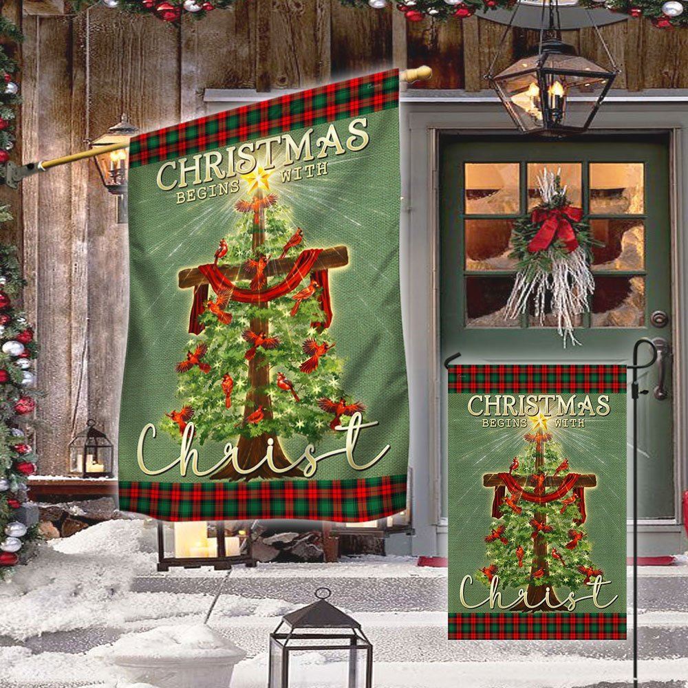  Cross Flag Christmas Begins With Christ Flag, Christian Christmas House Flag, Christmas Outdoor Decor Ideas