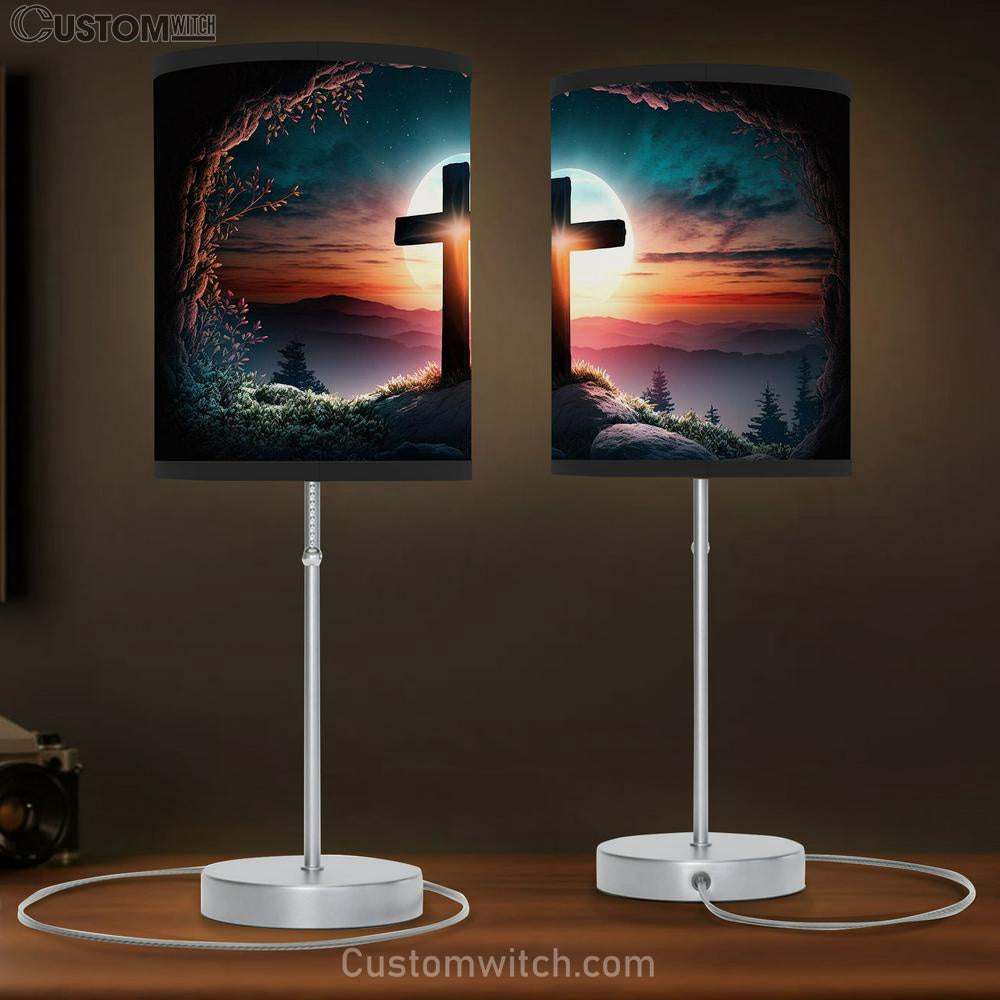 Cross Hill With Sun It Table Lamb Pictures - Faith Art - Christian Table Lamb Gift Decor