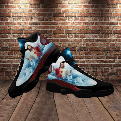 Cross Jesus Portrait Art With Heart Jd13 Shoes For Man And Women, Christian Basketball Shoes, Gift For Christian, God Shoes