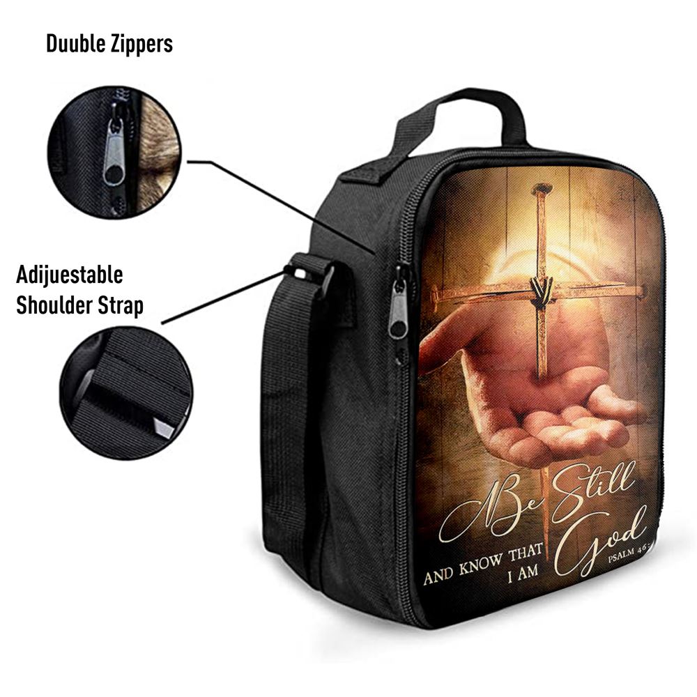 Cross Jesus'S Hand Be Still And Know That I Am God Lunch Bag, Christian Lunch Bag For School, Picnic, Religious Lunch Bag