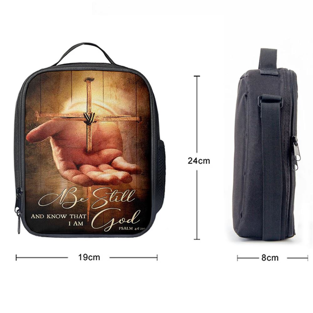 Cross Jesus'S Hand Be Still And Know That I Am God Lunch Bag, Christian Lunch Bag For School, Picnic, Religious Lunch Bag