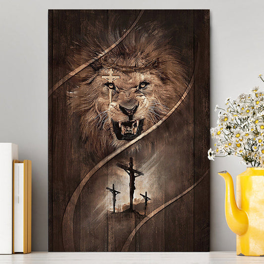 Cross Lion Of Judah Canvas Wall Art - Christian Canvas Prints - Bible Verse Canvas Art