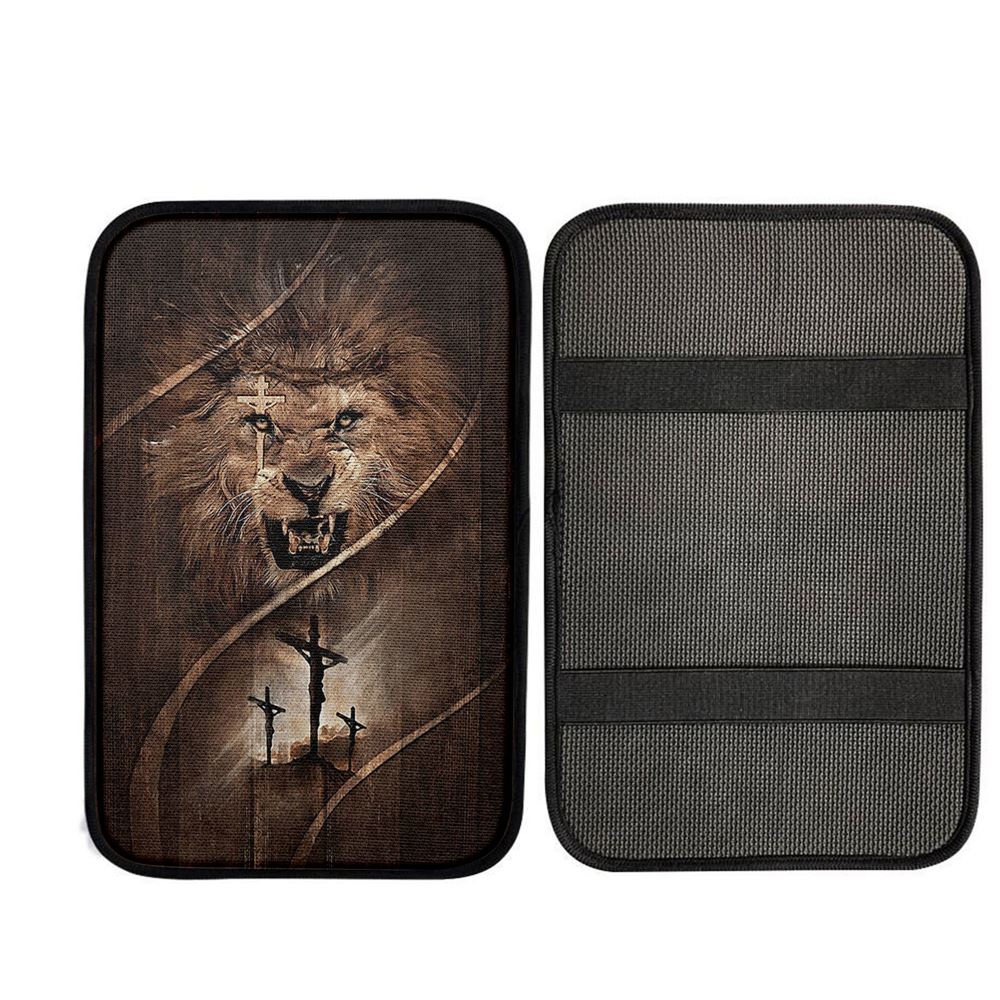 Cross Lion Of Judah Car Center Console Cover, Christian Car Accessories