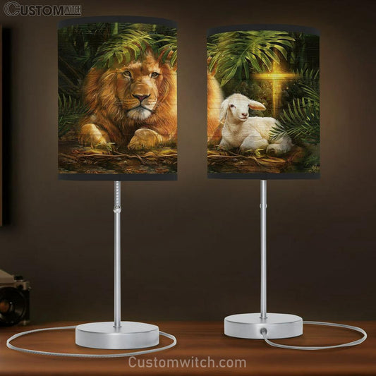 Cross Lion Of Judah Lamb Of God Table Lamb Gift - Bible Verse Table Lamb - Religious Bedroom Decor