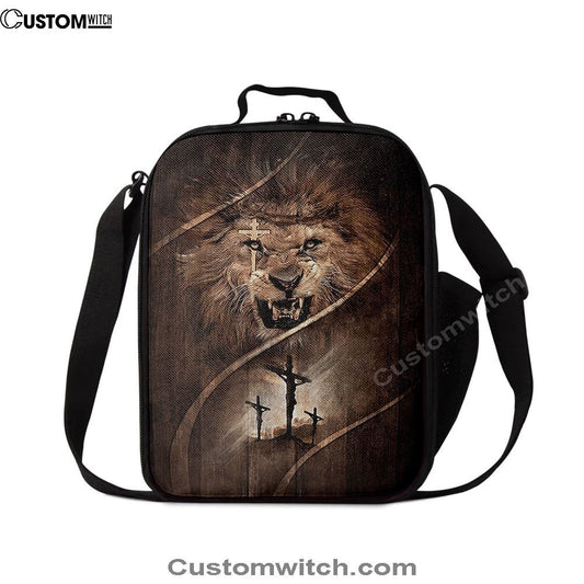 Cross Lion Of Judah Lunch Bag, Christian Lunch Bag For School, Picnic, Religious Lunch Bag