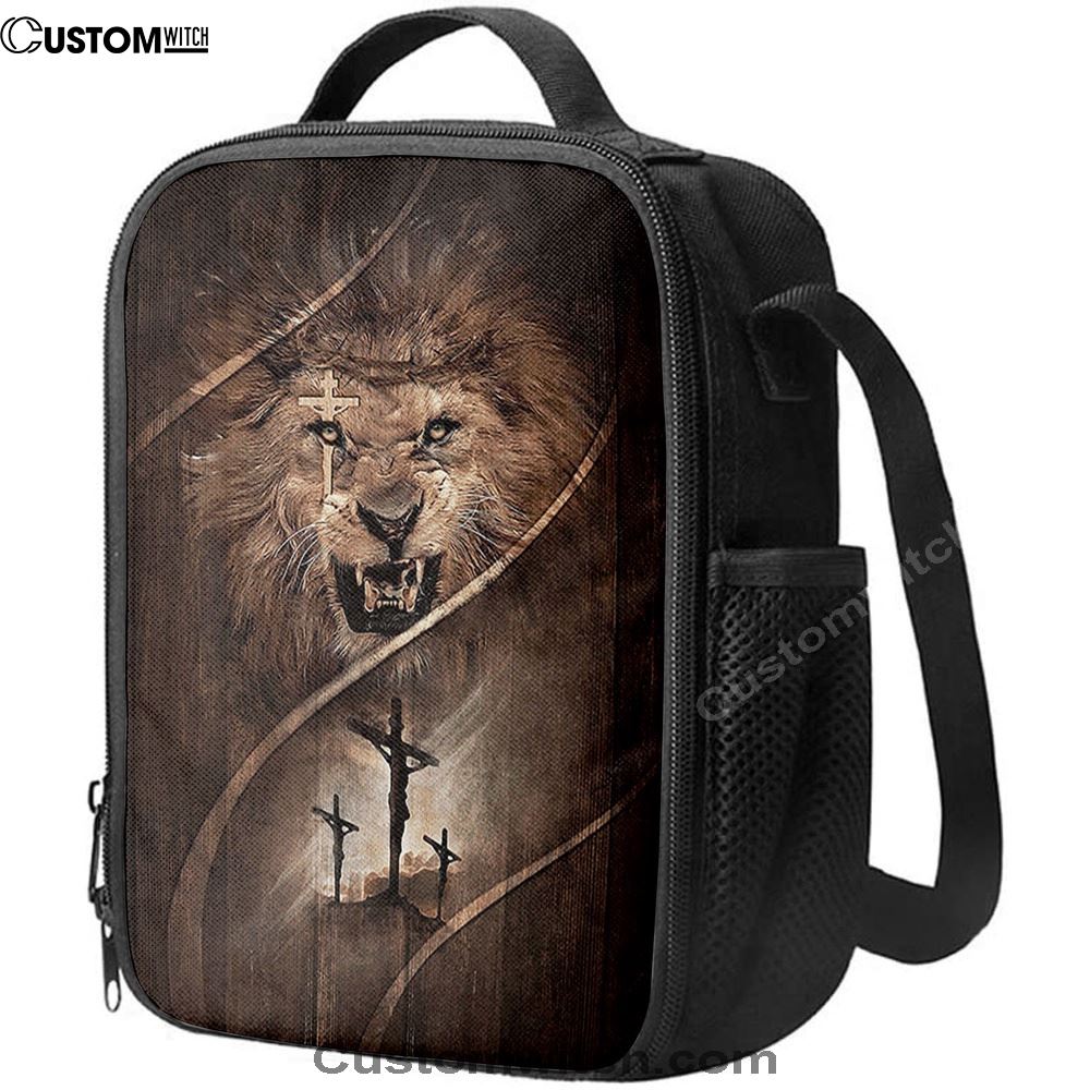 Cross Lion Of Judah Lunch Bag, Christian Lunch Bag For School, Picnic, Religious Lunch Bag