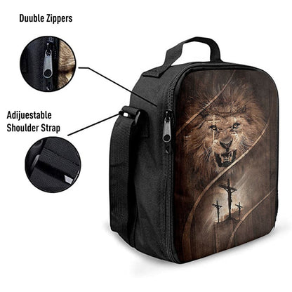 Cross Lion Of Judah Lunch Bag, Christian Lunch Bag For School, Picnic, Religious Lunch Bag