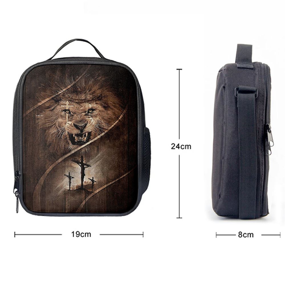 Cross Lion Of Judah Lunch Bag, Christian Lunch Bag For School, Picnic, Religious Lunch Bag