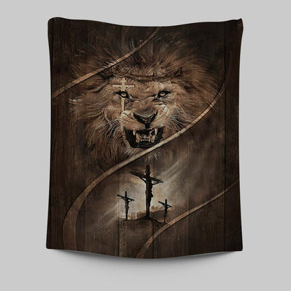 Cross Lion Of Judah Tapestry Wall Art - Christian Tapestries Prints - Bible Verse Tapestry Art