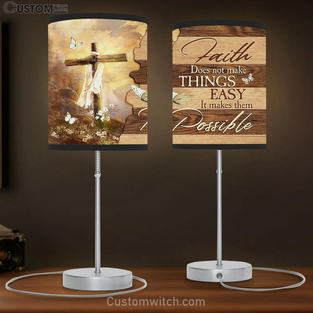 Cross Mountain Faith Does Not Make Things Easy Table Lamb Gift - Bible Verse Table Lamb - Religious Bedroom Decor