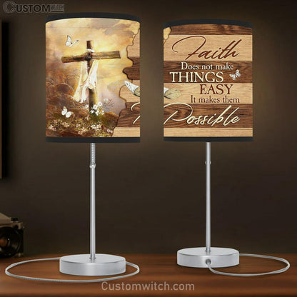 Cross Mountain Faith Does Not Make Things Easy Table Lamb Gift - Bible Verse Table Lamb - Religious Bedroom Decor