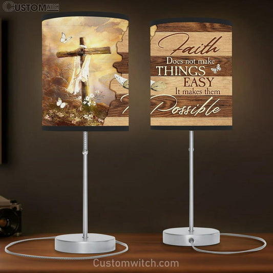 Cross Mountain Faith Does Not Make Things Easy Table Lamb Gift - Bible Verse Table Lamb - Religious Bedroom Decor
