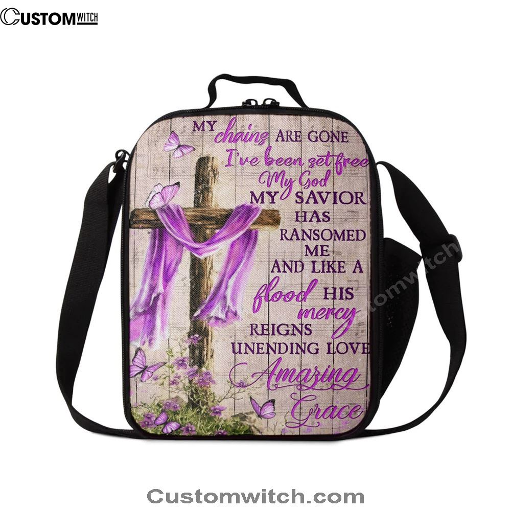 Cross My Chains Are Gone I'Ve Been Set Free My God Lunch Bag, Christian Lunch Bag For School, Picnic, Religious Lunch Bag