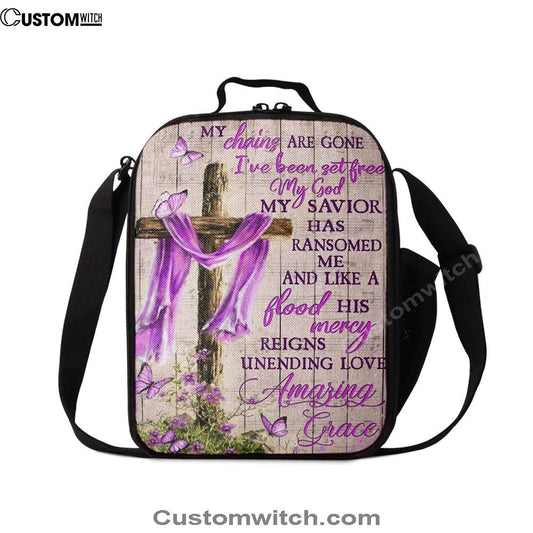 Cross My Chains Are Gone I'Ve Been Set Free My God Lunch Bag, Christian Lunch Bag For School, Picnic, Religious Lunch Bag