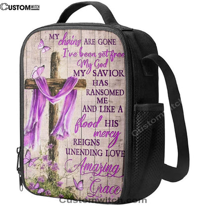 Cross My Chains Are Gone I'Ve Been Set Free My God Lunch Bag, Christian Lunch Bag For School, Picnic, Religious Lunch Bag