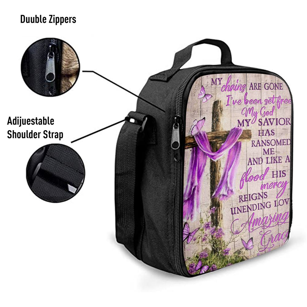 Cross My Chains Are Gone I'Ve Been Set Free My God Lunch Bag, Christian Lunch Bag For School, Picnic, Religious Lunch Bag