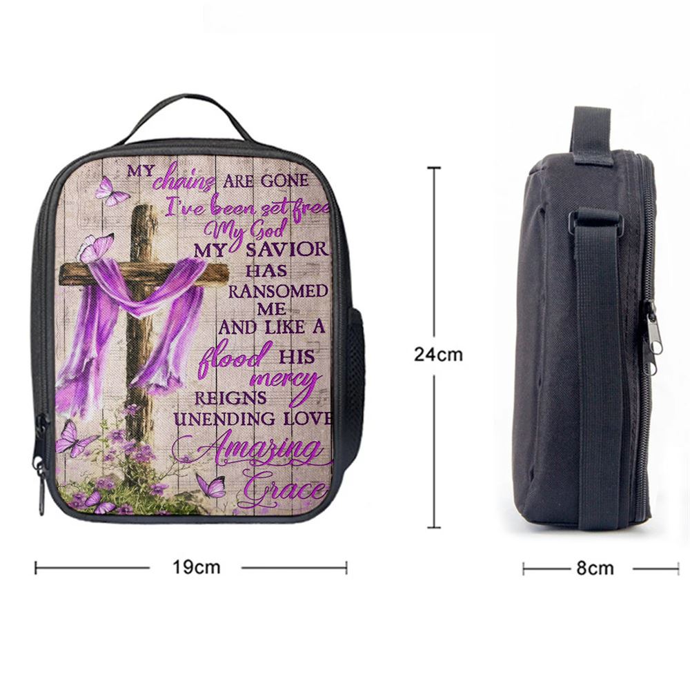 Cross My Chains Are Gone I'Ve Been Set Free My God Lunch Bag, Christian Lunch Bag For School, Picnic, Religious Lunch Bag