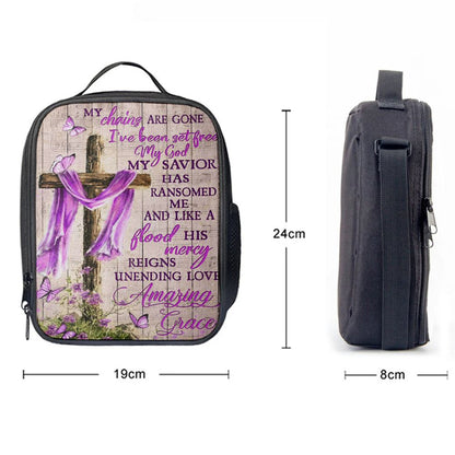 Cross My Chains Are Gone I'Ve Been Set Free My God Lunch Bag, Christian Lunch Bag For School, Picnic, Religious Lunch Bag