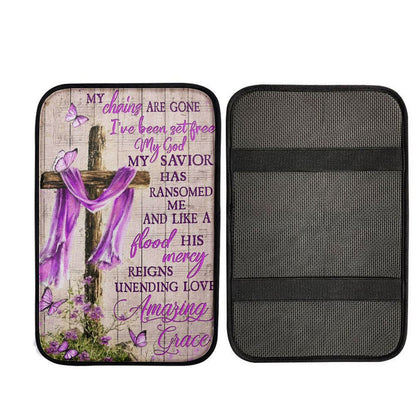 Cross My Chains Are Gone I've Been Set Free My God Car Center Console Cover, Christian Car Accessories