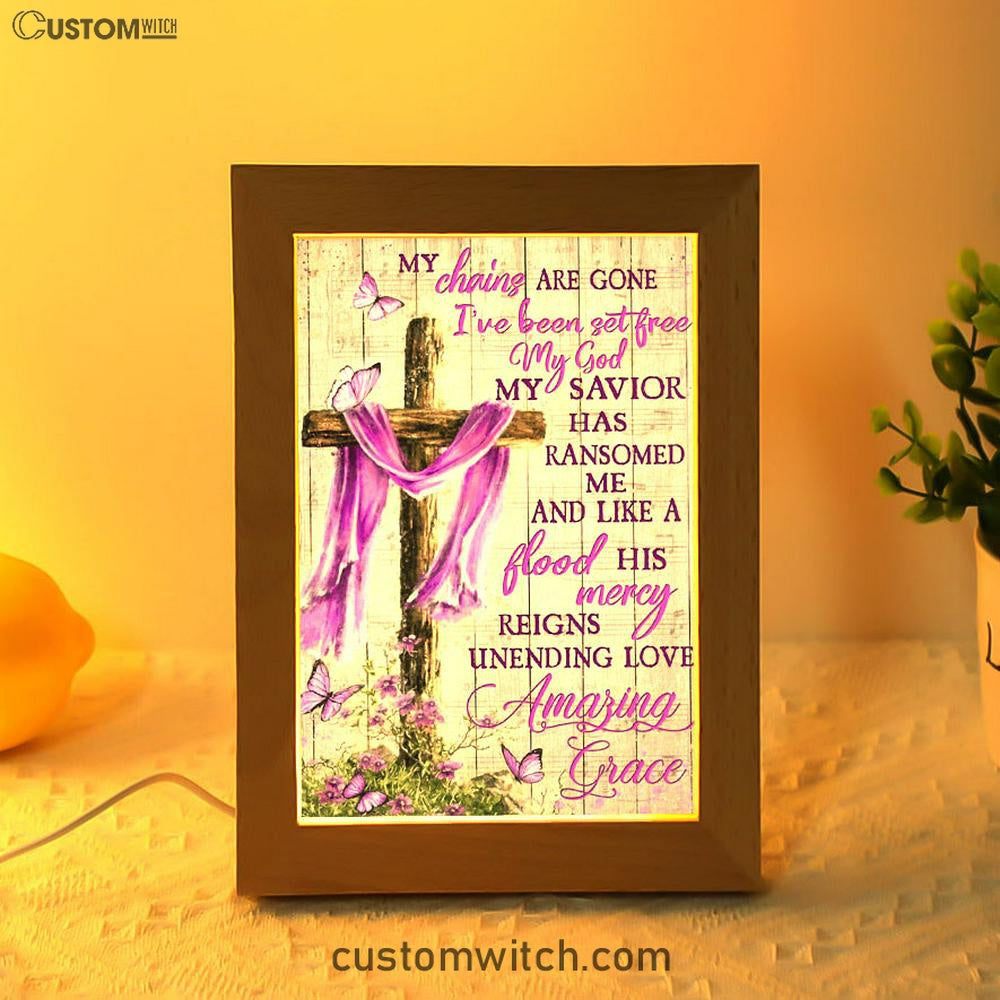 Cross My Chains Are Gone I've Been Set Free My God Frame Lamp Art - Christian Art Decor - Religious Gifts Night Light