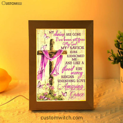 Cross My Chains Are Gone I've Been Set Free My God Frame Lamp Art - Christian Art Decor - Religious Gifts Night Light