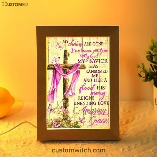 Cross My Chains Are Gone I've Been Set Free My God Frame Lamp Art - Christian Art Decor - Religious Gifts Night Light