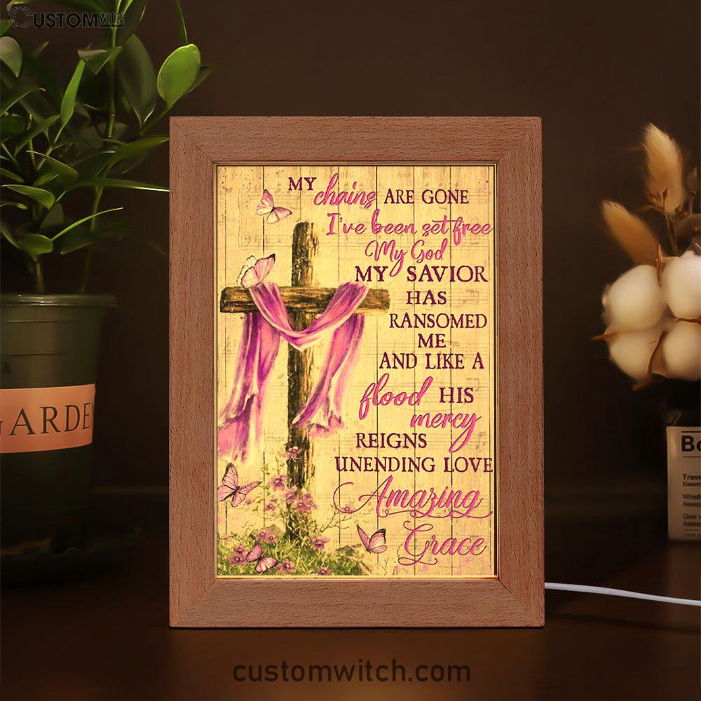 Cross My Chains Are Gone I've Been Set Free My God Frame Lamp Art - Christian Art Decor - Religious Gifts Night Light