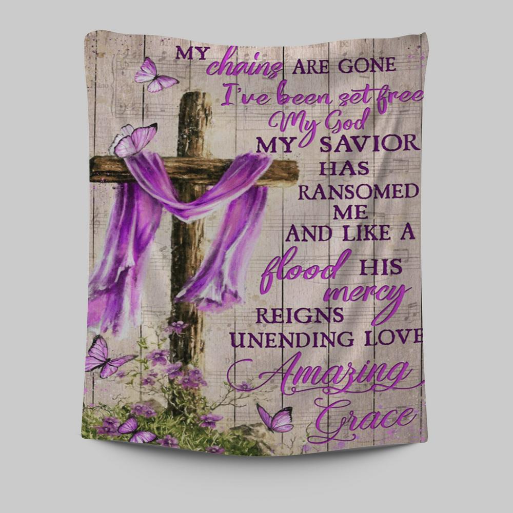 Cross My Chains Are Gone I've Been Set Free My God Tapestry Wall Art - Christian Wall Art Decor - Religious Tapestries Wall Hanging Prints