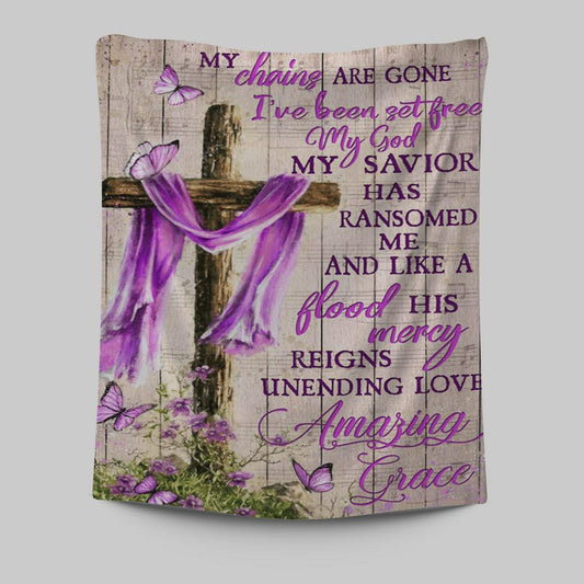 Cross My Chains Are Gone I've Been Set Free My God Tapestry Wall Art - Christian Wall Art Decor - Religious Tapestries Wall Hanging Prints
