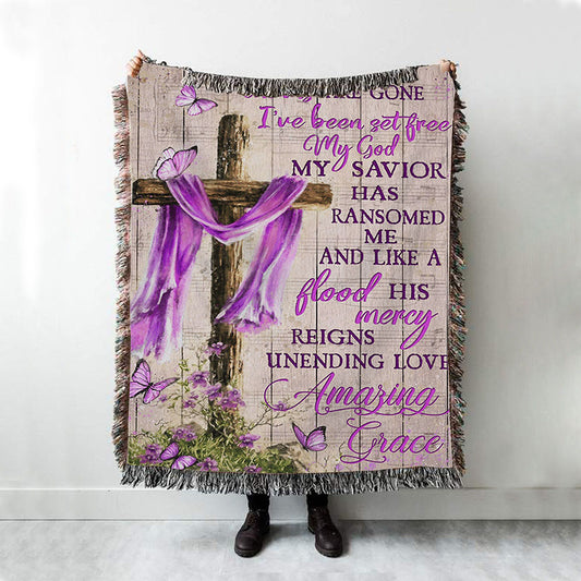 Cross My Chains Are Gone I've Been Set Free My God Woven Throw Blanket - Christian Throw Blanket Decor - Religious Woven Blanket Prints