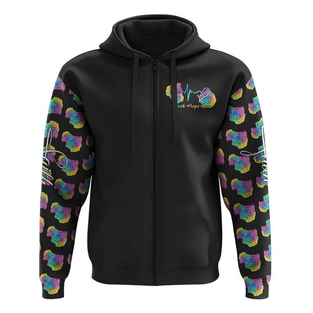 Cross Rose Wings Colorful All Over Print 3D Hoodie, Christian Hoodie, Christian Sweatshirt, Bible Verse Shirt