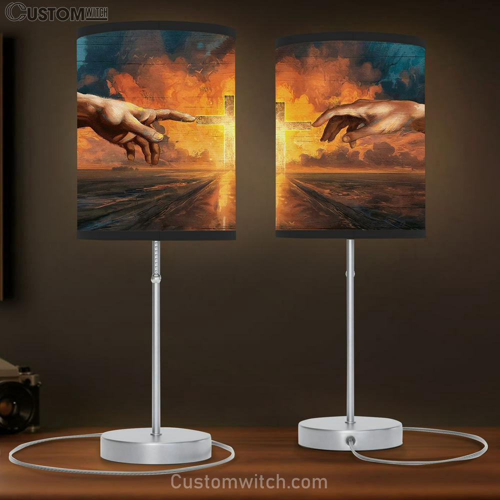 Cross Sunset Inspirational Art Table Lamb Gift - Bible Verse Table Lamb - Religious Bedroom Decor
