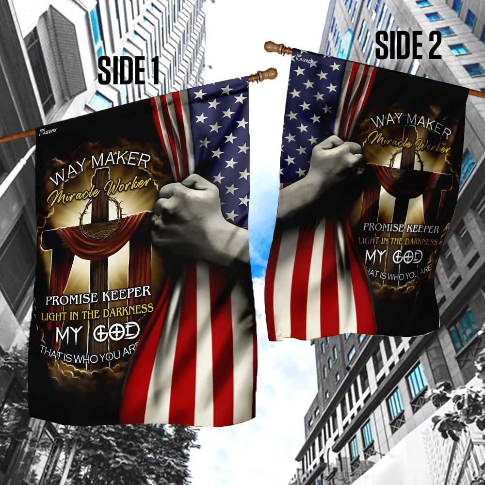 Cross With Jesus Way Maker And Miracle Worker House Flags, Christian Flag, Scripture Flag, Garden Banner