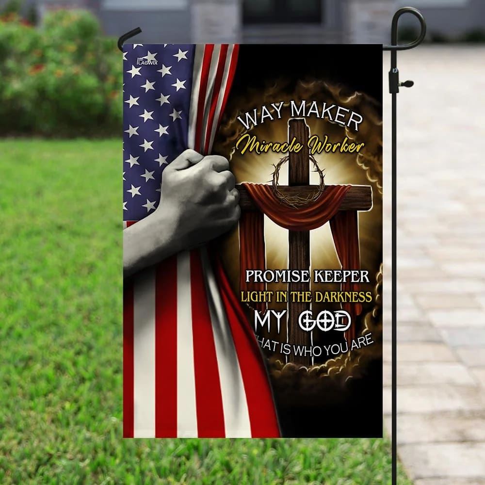 Cross With Jesus Way Maker And Miracle Worker House Flags, Christian Flag, Scripture Flag, Garden Banner