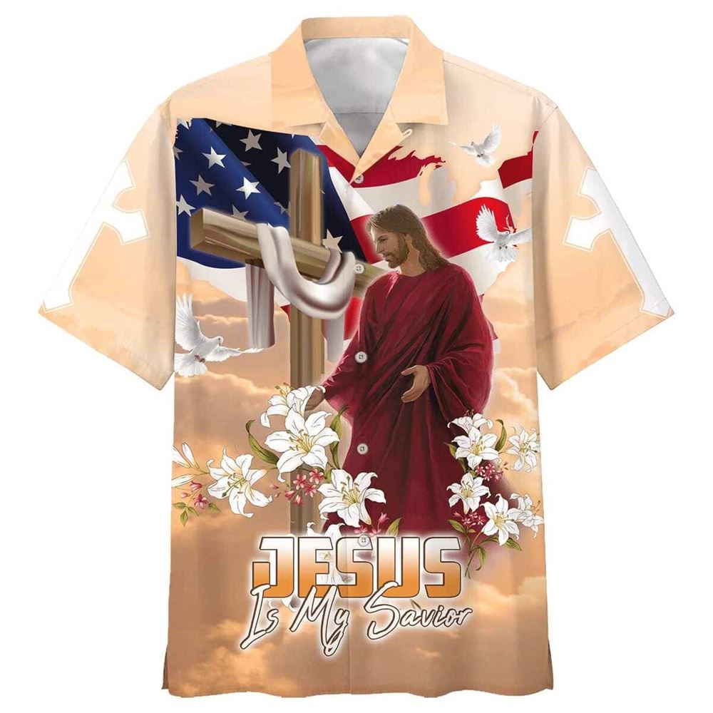 Cross With Lilies Jesus Is My Savior Best Christian Hawaiian Shirt For Men, Christian Hawaiian Shirt, Gift For Christian