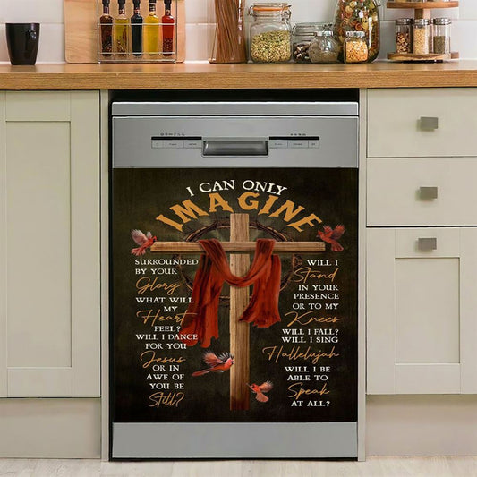 Cross With Red Cloth I Can Only Imagine Dishwasher Cover, Christian Dishwasher Magnet Cover, Religious Kitchen Decor