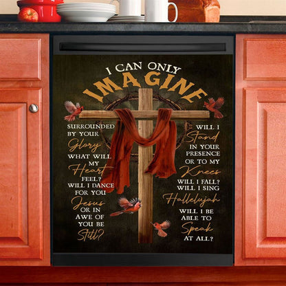 Cross With Red Cloth I Can Only Imagine Dishwasher Cover, Christian Dishwasher Magnet Cover, Religious Kitchen Decor