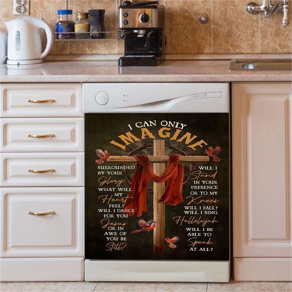 Cross With Red Cloth I Can Only Imagine Dishwasher Cover, Christian Dishwasher Magnet Cover, Religious Kitchen Decor