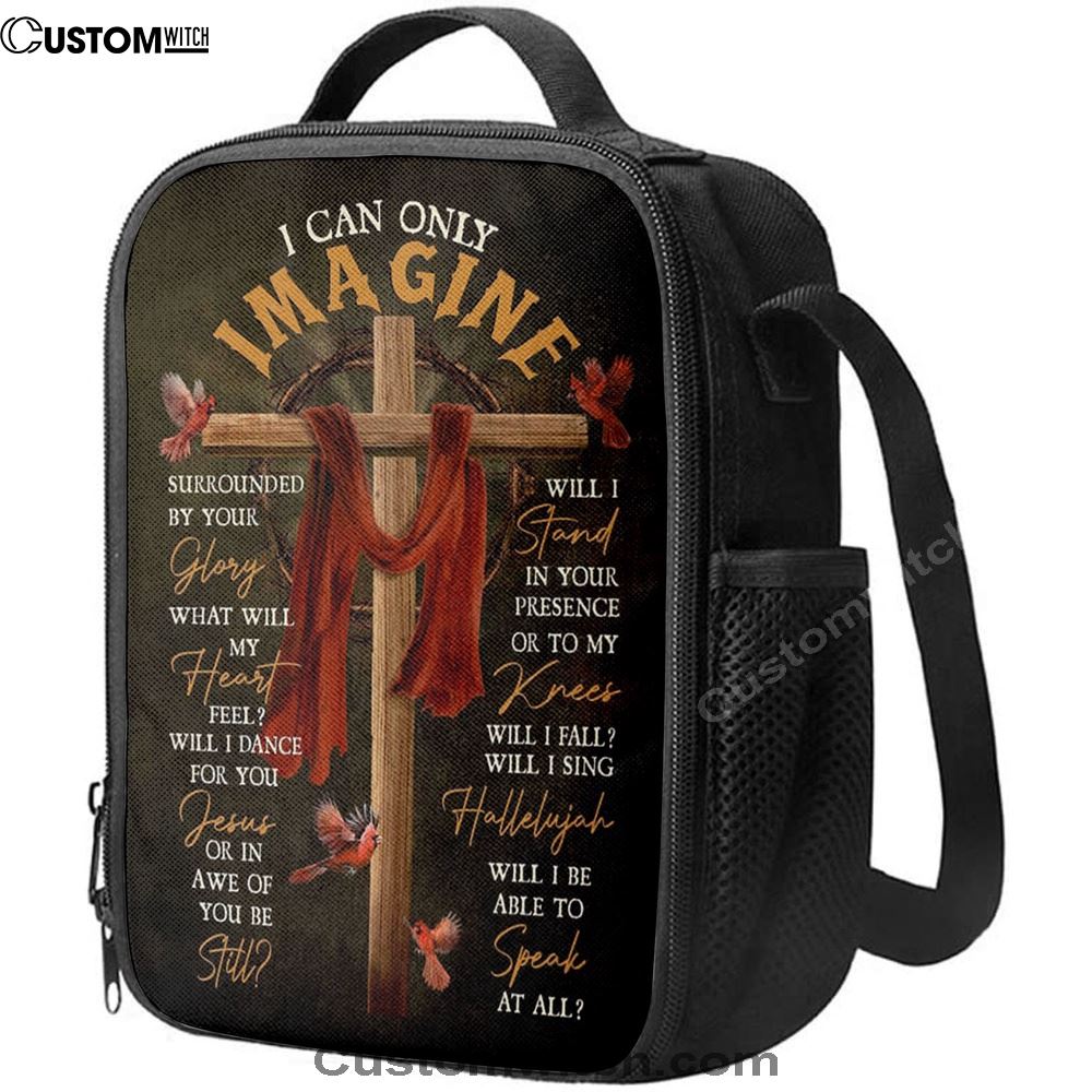 Cross With Red Cloth I Can Only Imagine Lunch Bag, Christian Lunch Bag For School, Picnic, Religious Lunch Bag