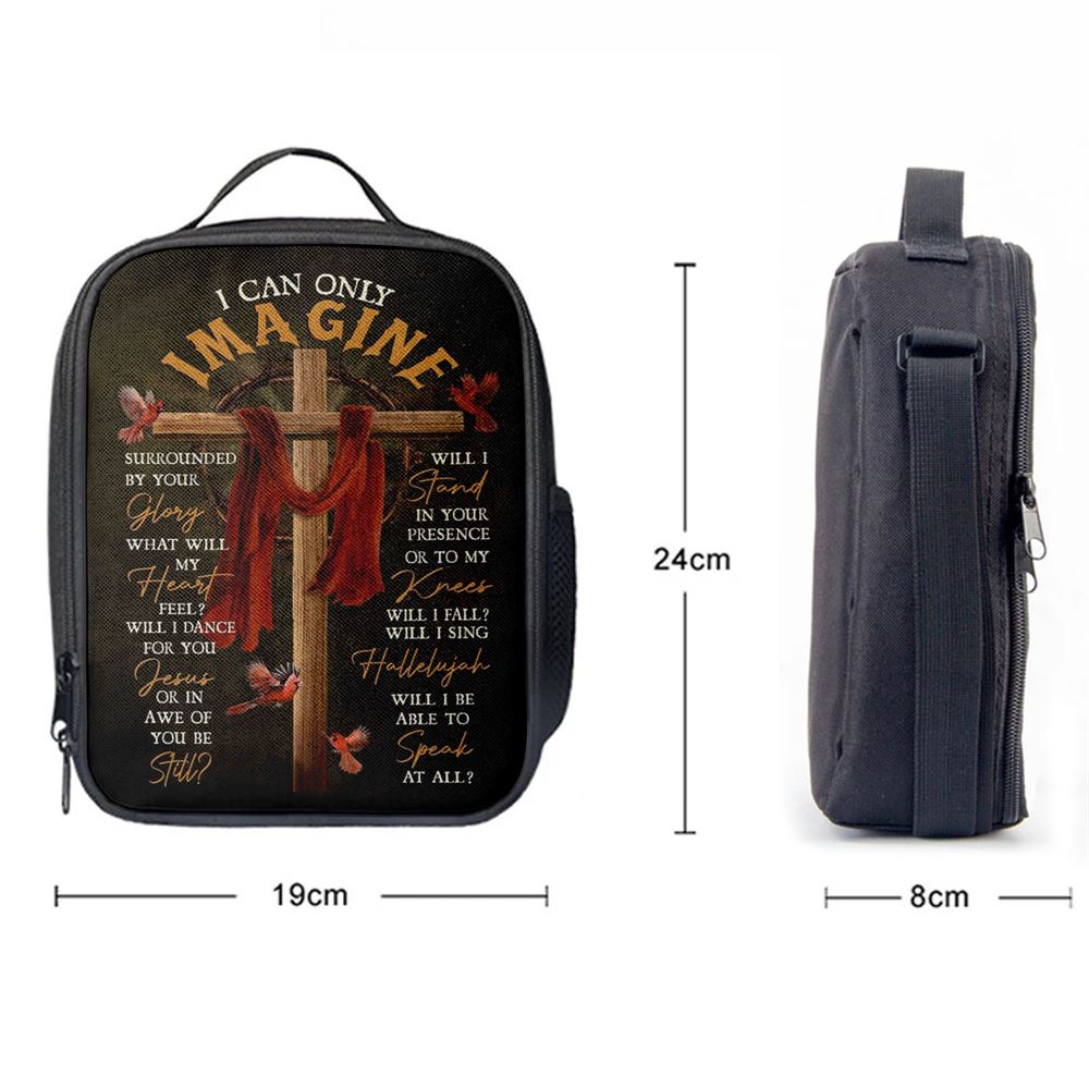 Cross With Red Cloth I Can Only Imagine Lunch Bag, Christian Lunch Bag For School, Picnic, Religious Lunch Bag