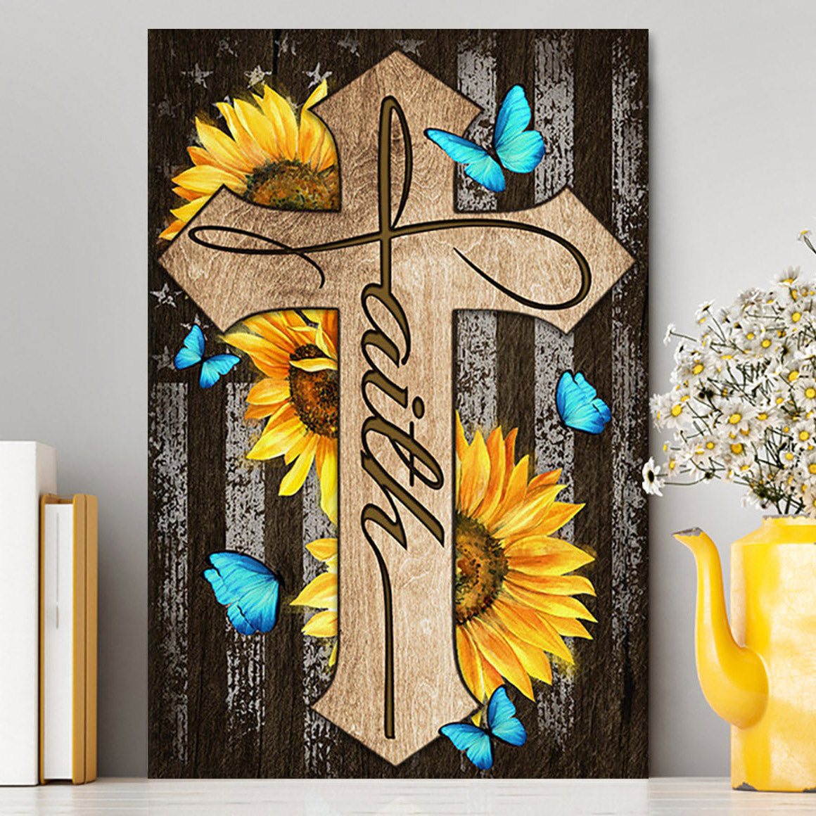 Cross With Sunflower Faith Canvas Art - Bible Verse Wall Art - Christian Inspirational Wall Decor