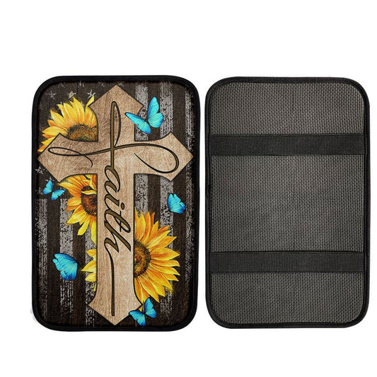 Cross With Sunflower Faith Car Center Console Cover, Christian Car Accessories