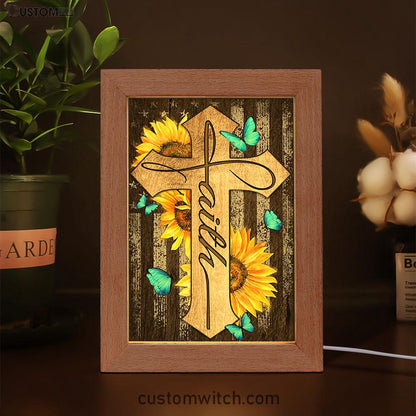 Cross With Sunflower Faith Frame Lamp Art - Bible Verse Art - Christian Inspirational Decor