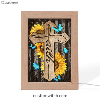 Cross With Sunflower Faith Frame Lamp Art - Bible Verse Art - Christian Inspirational Decor