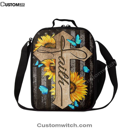 Cross With Sunflower Faith Lunch Bag, Christian Lunch Bag For School, Picnic, Religious Lunch Bag