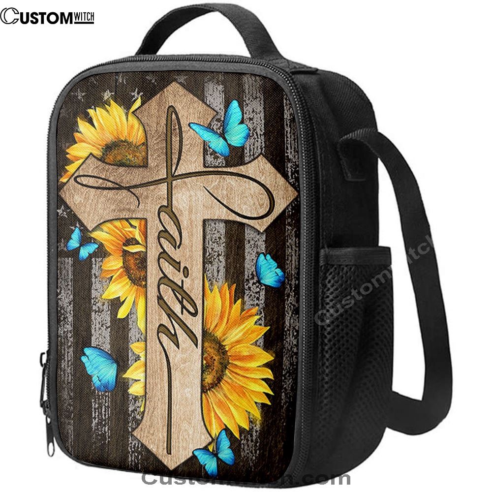 Cross With Sunflower Faith Lunch Bag, Christian Lunch Bag For School, Picnic, Religious Lunch Bag