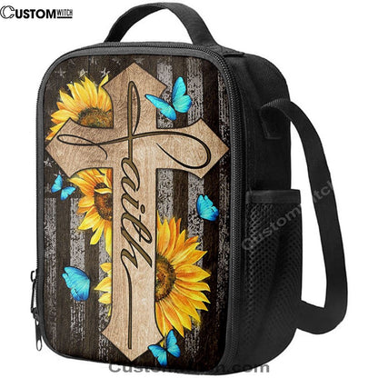 Cross With Sunflower Faith Lunch Bag, Christian Lunch Bag For School, Picnic, Religious Lunch Bag