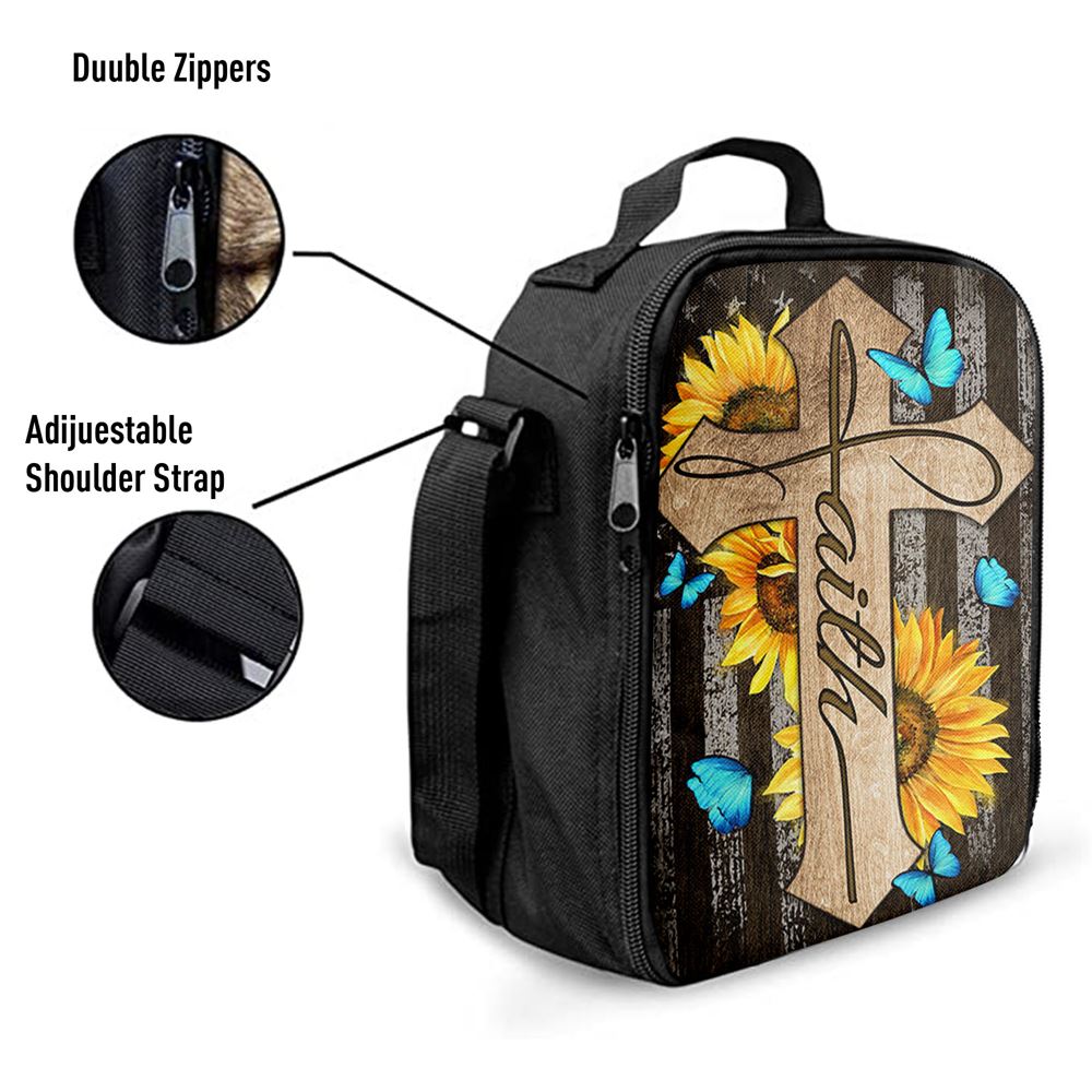 Cross With Sunflower Faith Lunch Bag, Christian Lunch Bag For School, Picnic, Religious Lunch Bag