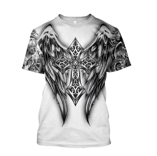 Cross With Wings Jesuss All Over Print 3D T-Shirt, Gift For Christian, Jesus Shirt