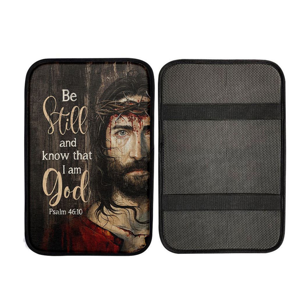 Crown Of Thorn Car Armrest Pad- Be Still And Know That I Am God Car Center Console Cover, Christian Car Accessories